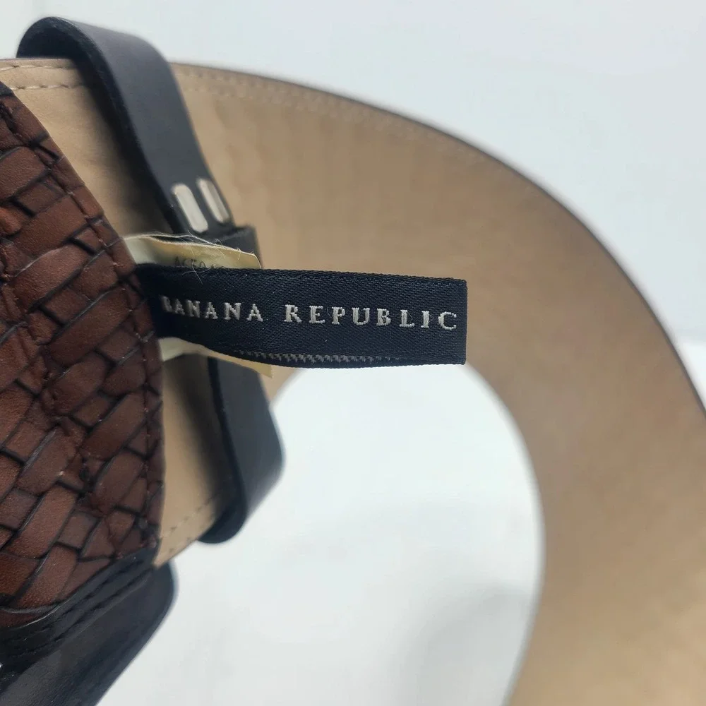 Banana Republic Boho Brown Woven Leather Wide Statement Coastal Cowgirl S